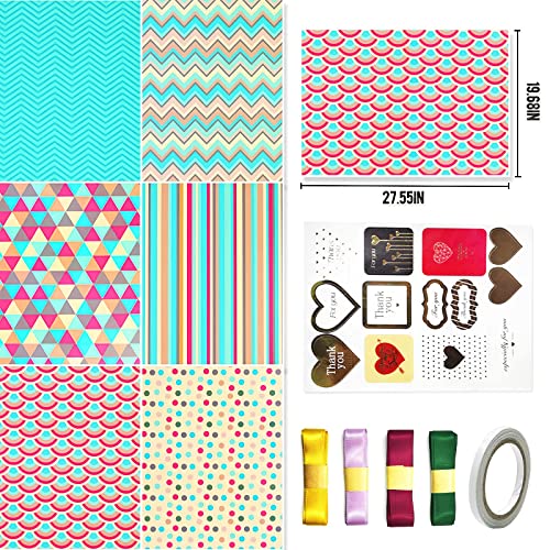 Wrapping Paper Sheets - Folded Flat - Birthday Wrapping Paper Set Included 6 Pack Gift Wrap Paper With Ribbon,Tag,Red Green Gift Wrapping Paper For Birthday,Bridal Baby Shower,Weddings,Graduations,Women,Men,Boy,Girl,All Occasion #TOP1