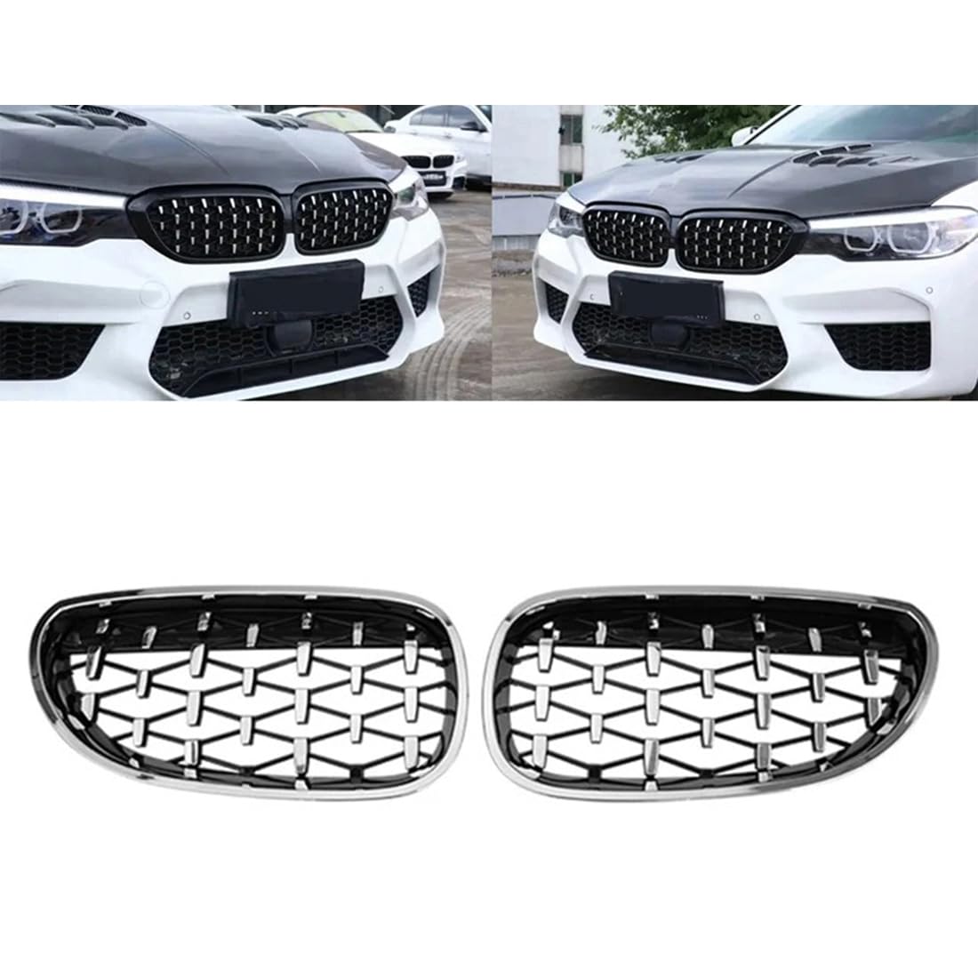 Grille for BMW E60 E61 550i 535i 2004-2009, 1 Pair ABS Car Front Bumper Grille Diamond Grilles Racing Grill