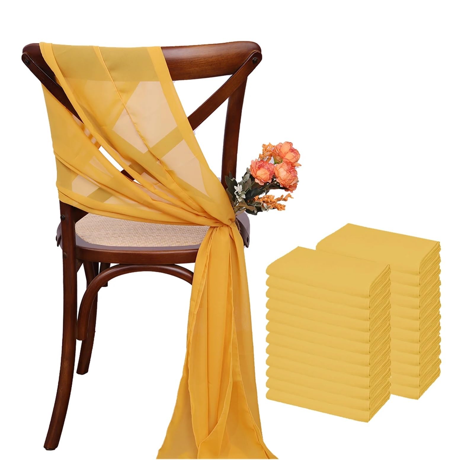 Stuhlschleifen 24 Stück 17x275cm Weihnachtsgrün Chiffon Stuhlschärpen 12er Set Salbei Stuhlschärpen Hochzeitsband Hochzeitsfeier Gangstuhl Dekor(Yellow)
