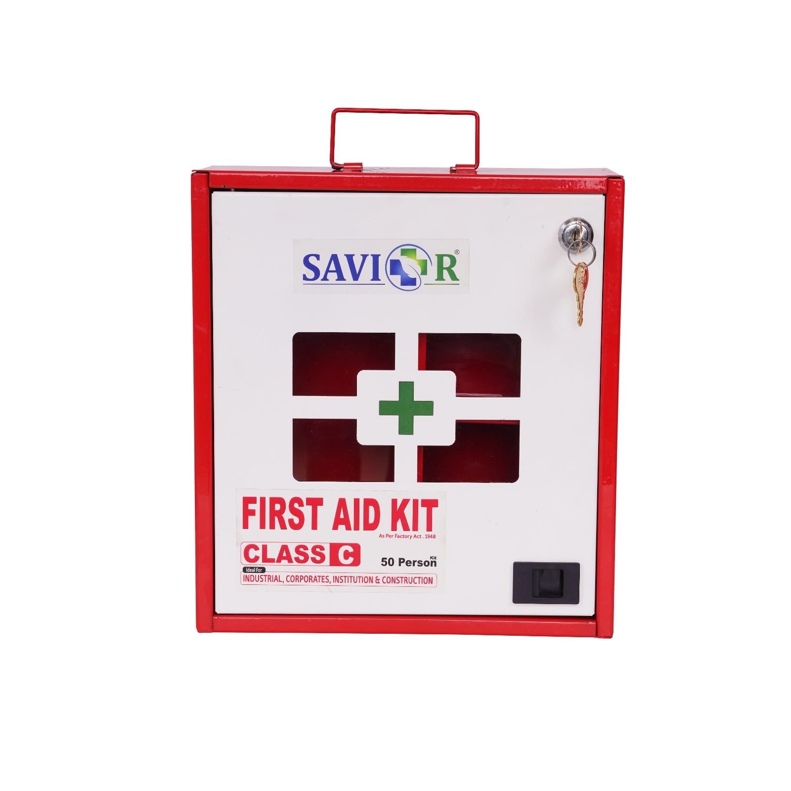 SAVIOR First Aid Kit-CLASS C, First Aid Box/Emergency Medical Kit Box for Medicine Storage/Multi Compartment First Aid Kit Box for Home, School, Office with Key Lock - Metal (Red & Ivory)-image-42