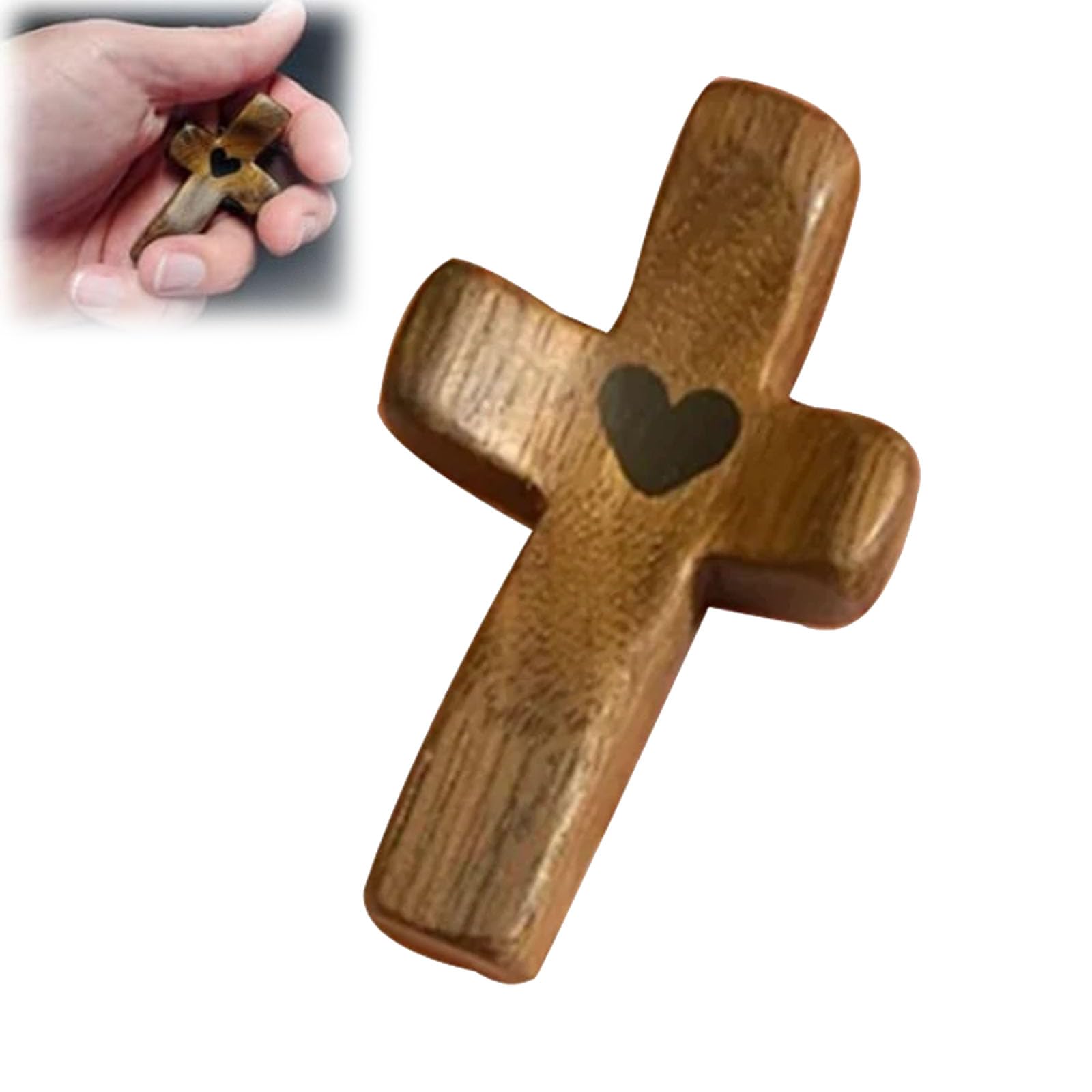 Croce Tascabile In Legno Con Cuore Epossidico – Regalo Di Incoraggiamento E Conforto – Confezione Da 10 Pezzi - 6
