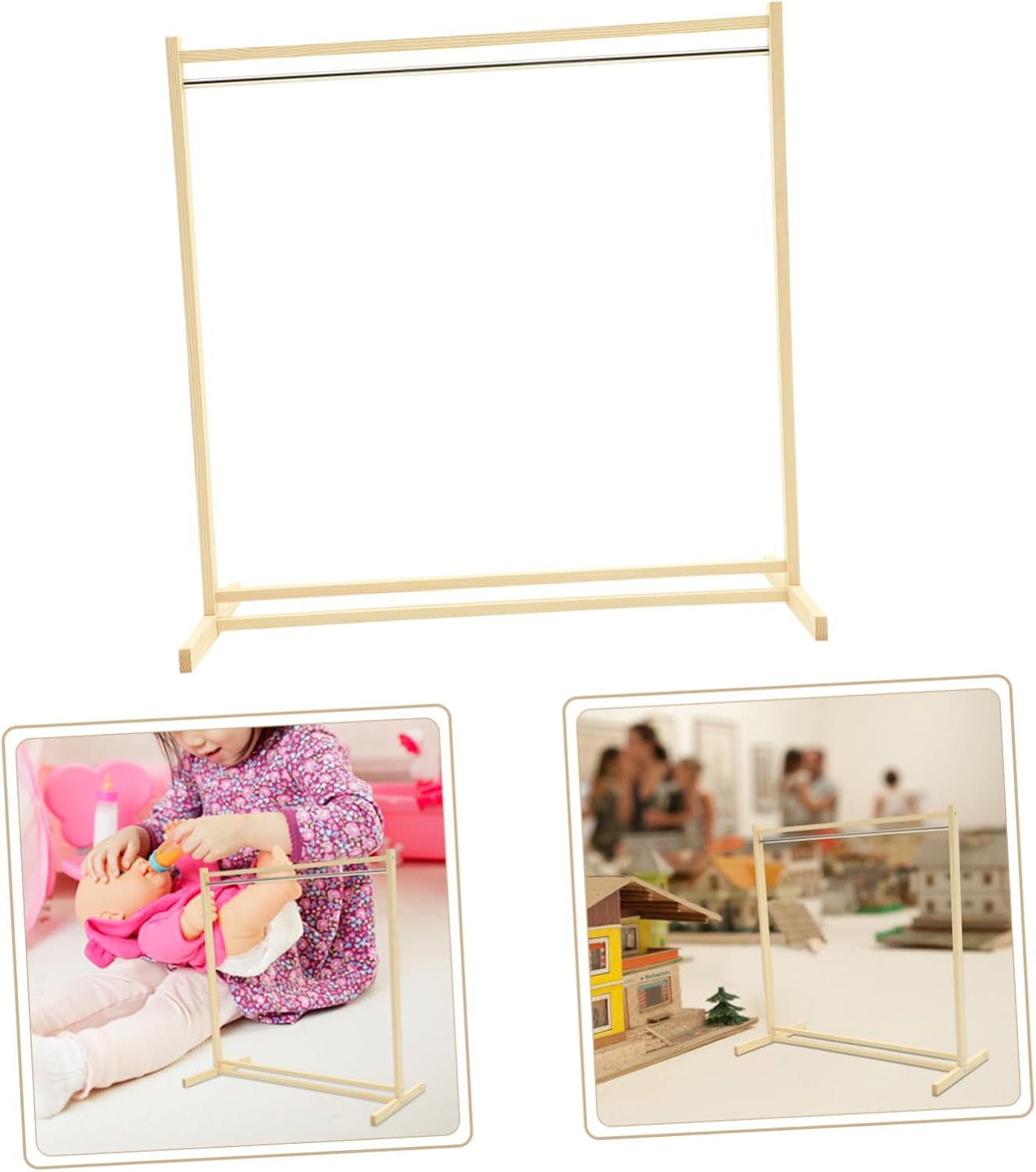Wooden Doll Clothing Hanger Rack for Boys and Girls Large Doll Garment Organizer and Accessories