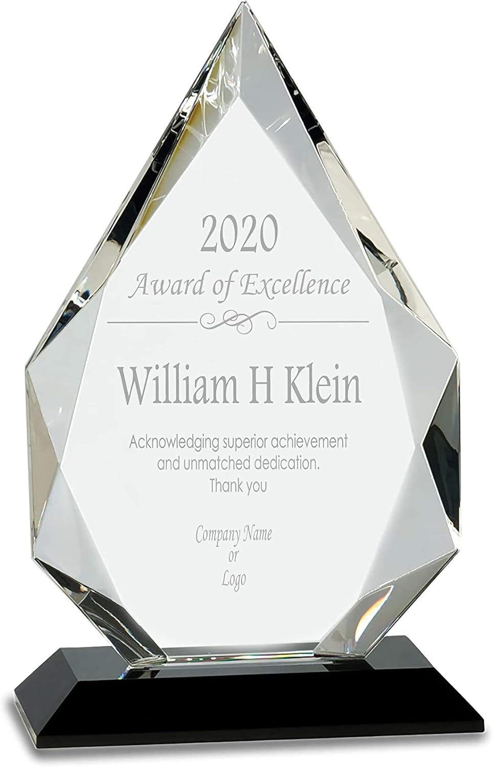 Amazon カスタマイズ可 9インチ ダイヤモンドクリスタルプラーク ブラックベースアワード カスタム刻印ガラス賞 トロフィー 従業員の