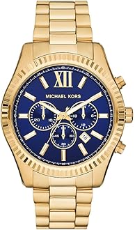 Michael Kors Lexington Watch for Men, Chronograph Movement with Stainless Steel or Leather Strap
