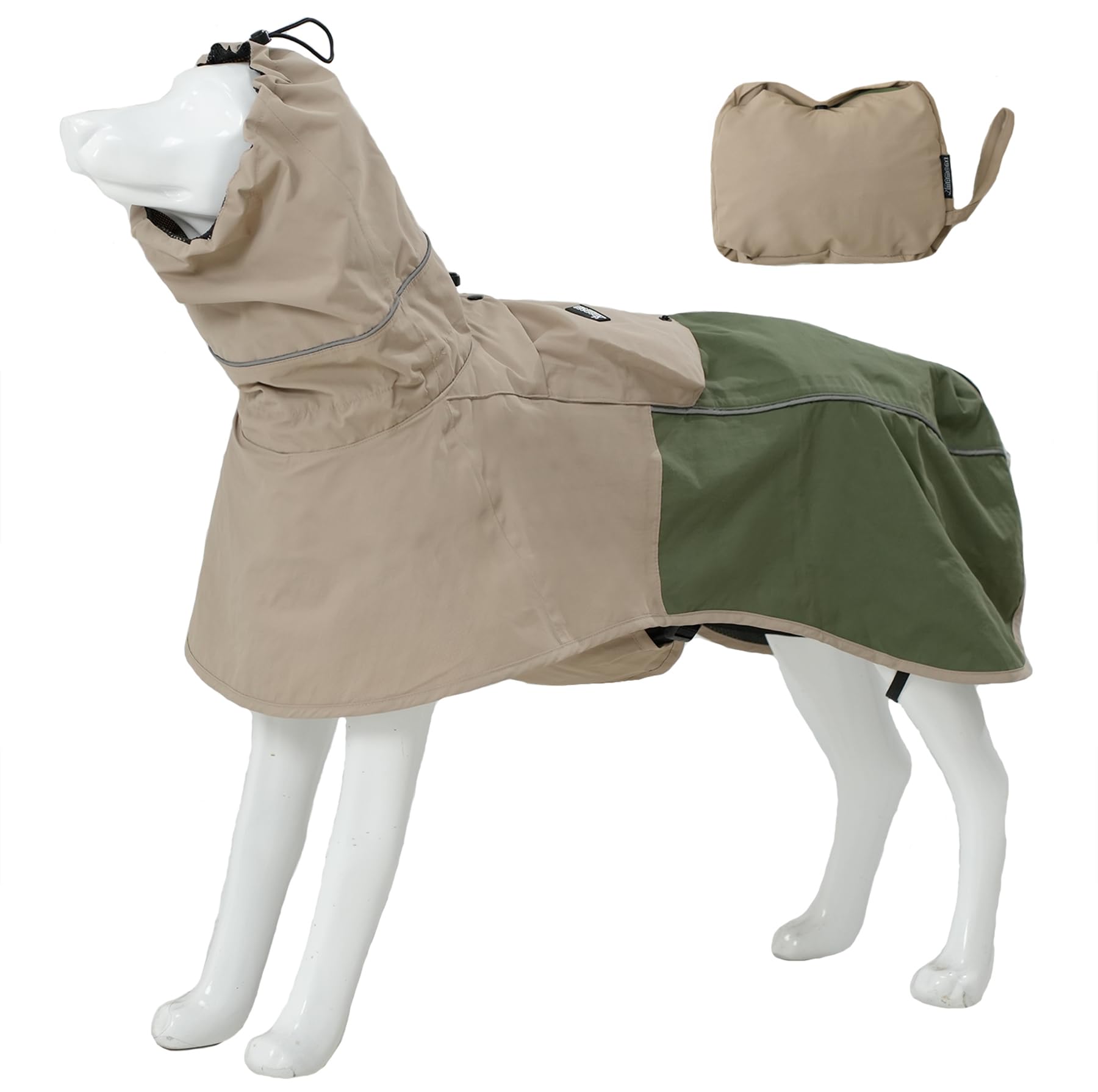 MAMORE Dog Raincoat, Waterproof Rain Jacket for Small Medium Large Dogs, Windproof Reflective Adjustable Breathable Pet Rain Coat with Storage Pocket and Leash Holes (Khaki Green, 3XL)