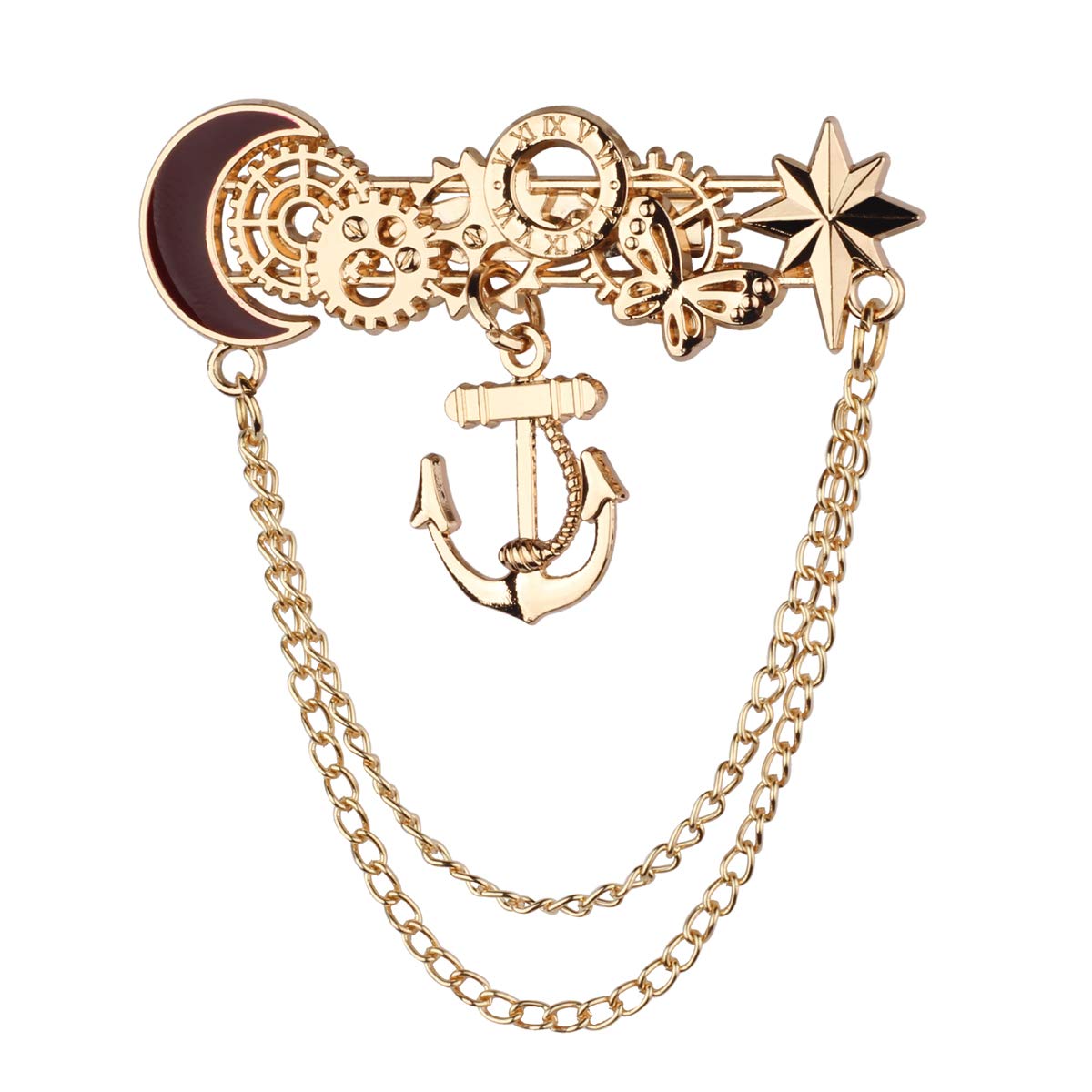 Panjatan Gold Coloured Maroon Moon Vintage Look Multiparts Chain Pin Brooch-Mens Brooch (B08CMJHZG6) Amazon Price History, Amazon Price Tracker