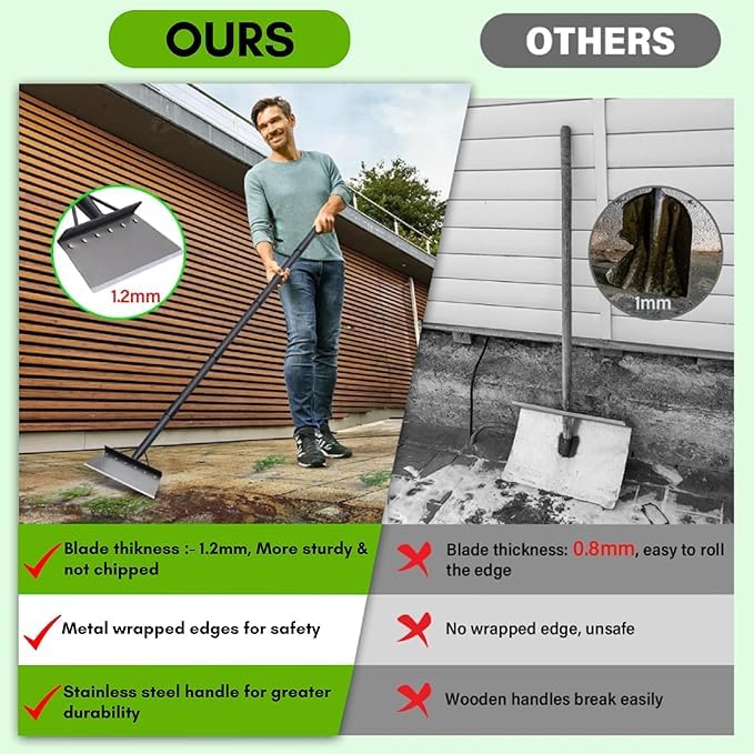 Image of Agrojen Heavy Duty Steel Cleaning Shovel (Scraper), Hand Weeder,Grass Weeder, Weed Removal, Weeding Spade, Clean Up Animal Waste, Large Metal Shovel Scraper with Iron Handle
