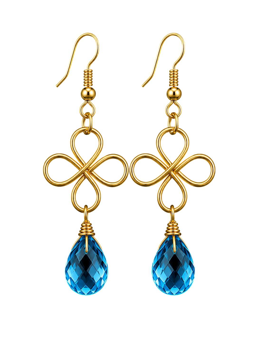 Kaantiva Handmade Gold Wire Loop Drop Earrings with Sky Blue Crystal Beads | Lightweight Designer Dangle Earrings for Women-picture-14