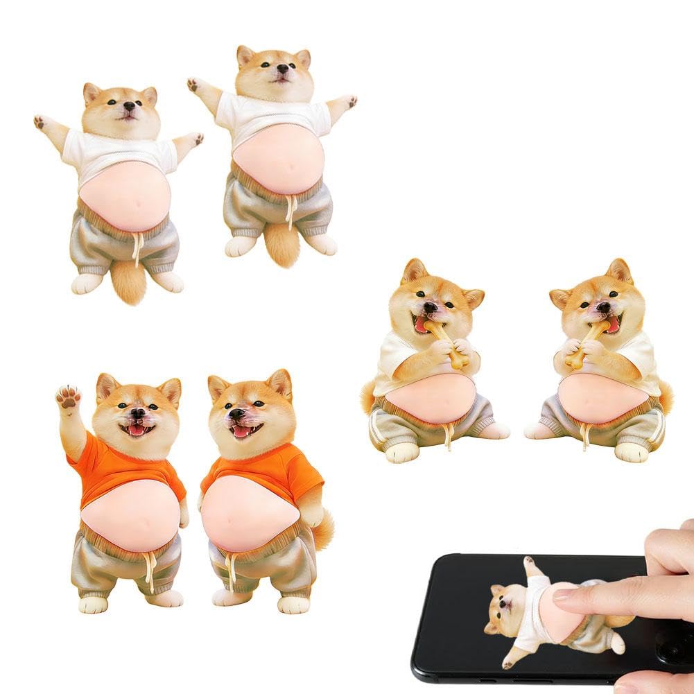 Cikiki 6pcs 3D Dog Belly Sticker,Super Soft Silicone Anti-Collision Sticker,Chubby Shiba Inu Big Belly 3D Puffy Stickers for Phone Car Door & Fridge Door