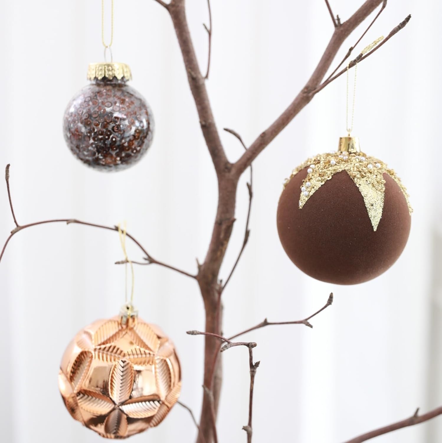 Christmas Tree Ornaments Decorations Set-12ct 3.14 Inch Copper Gold Velvet Ornaments for Christmas Tree Shatterproof Hanging Ball Ornament Bulk,Xmas Tree Tabletop Decorations for Holiday Decor - Image 8
