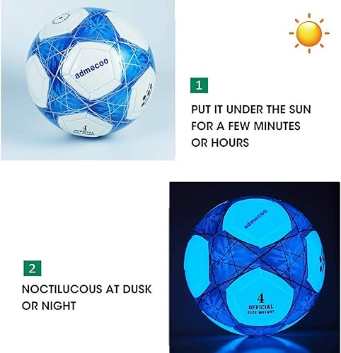 Miniatura 2 de admecoo Balón de fútbol iluminado que brilla en la oscuridad tamaño 345 con agujas y bola de bombeo para hombres jóvenes y adultos