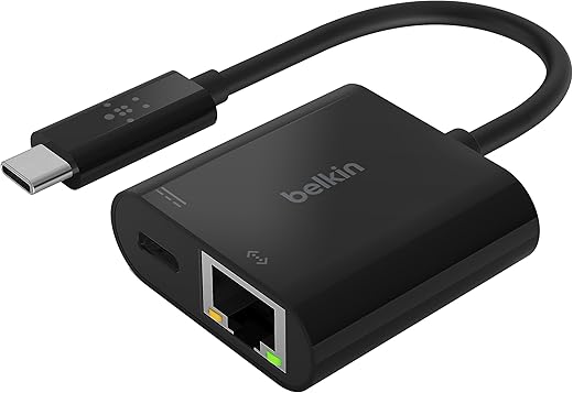 Belkin USB-C to Ethernet Adapter + Charge (60W Passthrough Power for Connected Devices, 1000 Mbps Ethernet Speeds) MacBook Pro Ethernet Adapter…