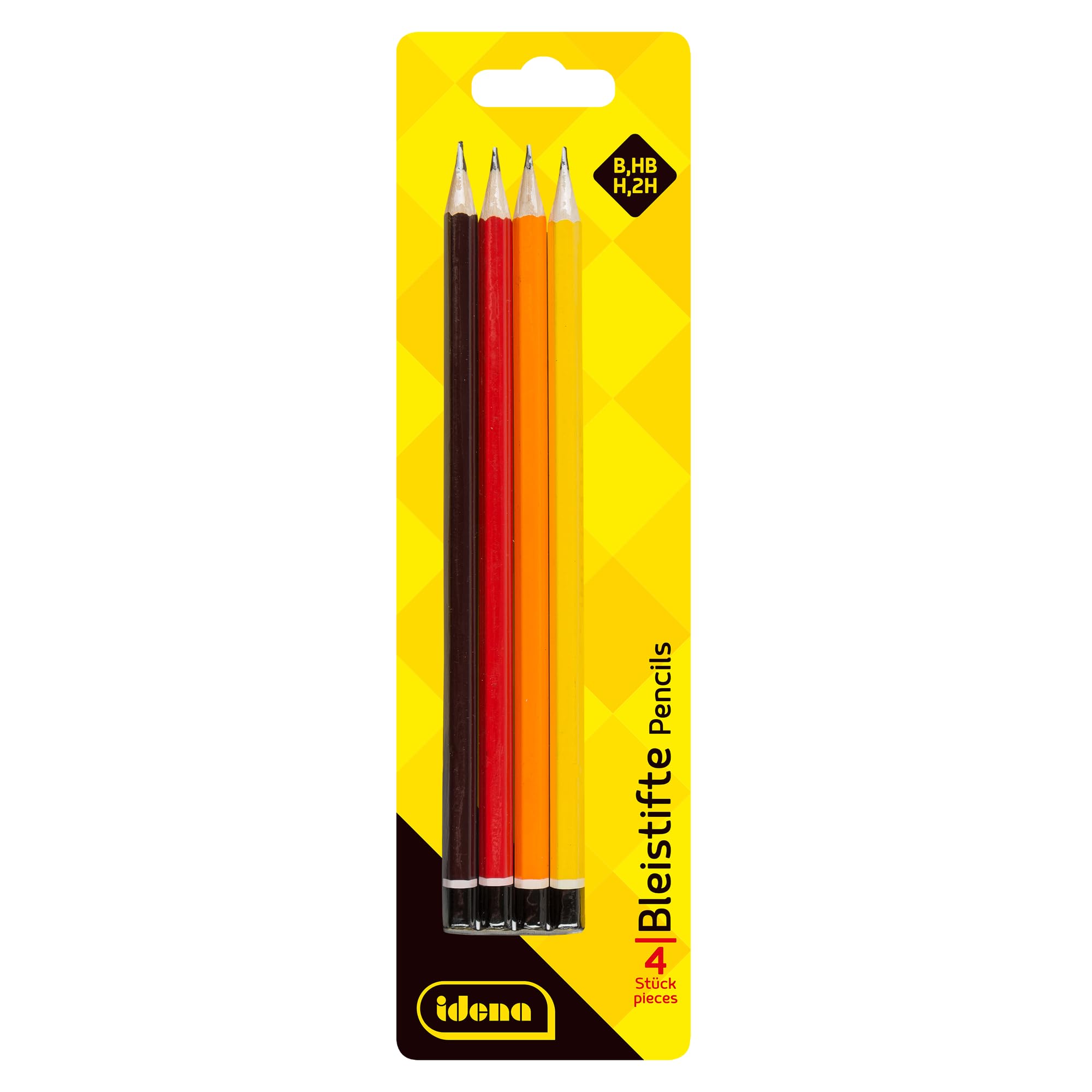 Idena Graphite Pencils, H/HB/B/2HP, 4 Pieces, 20004
