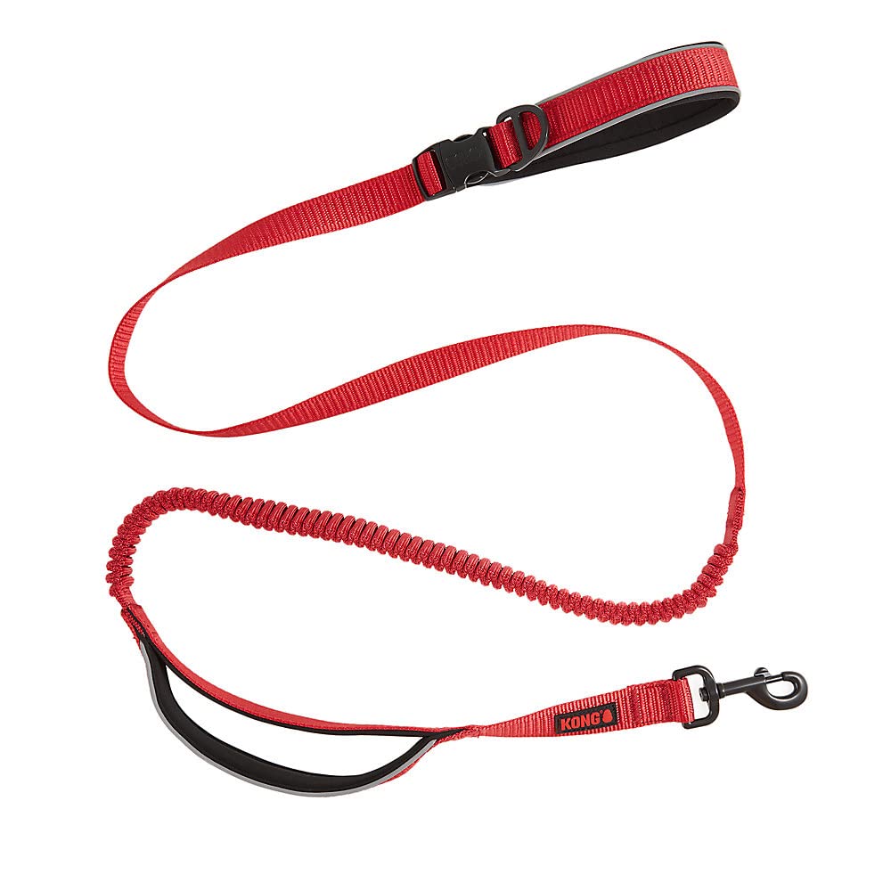 KONG Laisse élastique mains libres réfléchissante pour chien - 1,8 m - Rouge