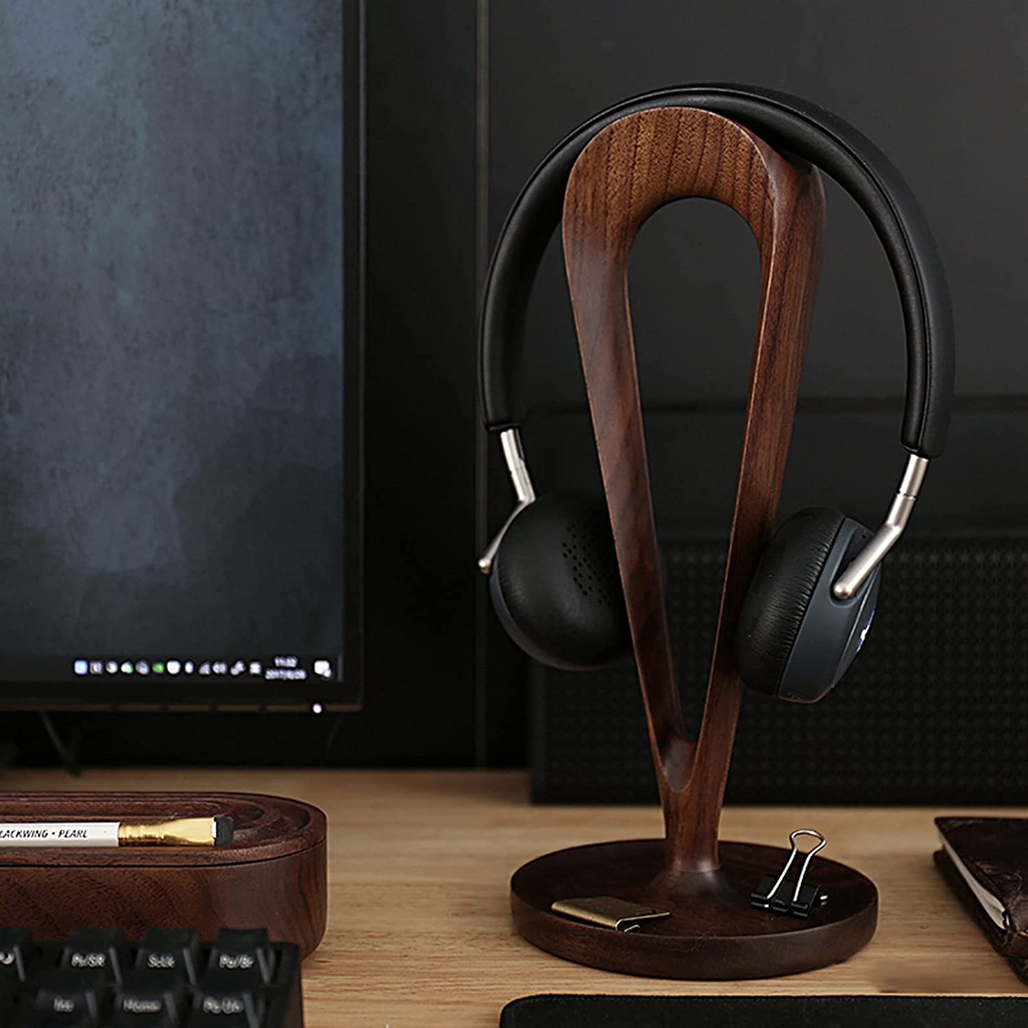 XINOSA Supporto Cuffie Supporto Per Cuffie Creativo Supporto In Legno Fatto A Mano Per Cuffie Da Tavolo Con Supporto Per Appendiabiti da Gamer ( Blue : Maple , Size : With Line storage )