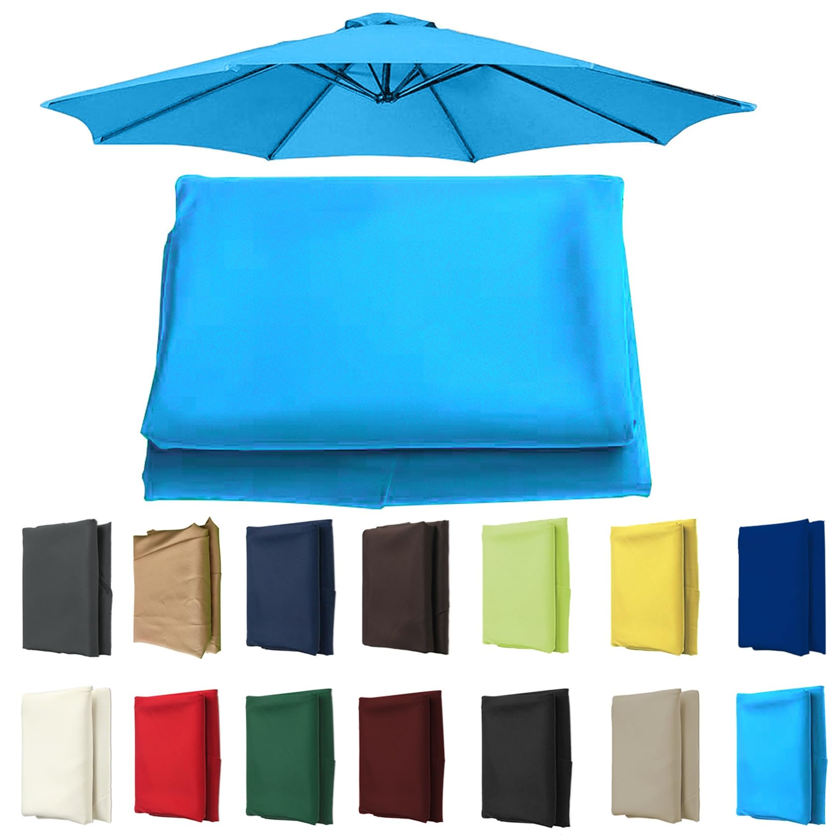 6 Arms/8 Arms Sun Umbrella Replacement Cloth, 200/270/300 CM Umbrella Replacement Canopy Cantilever Parasol Top Fabric Cover Sunshade Cloth - For Garden Patio Yard Beach Pool Market Table(Color:Lake b