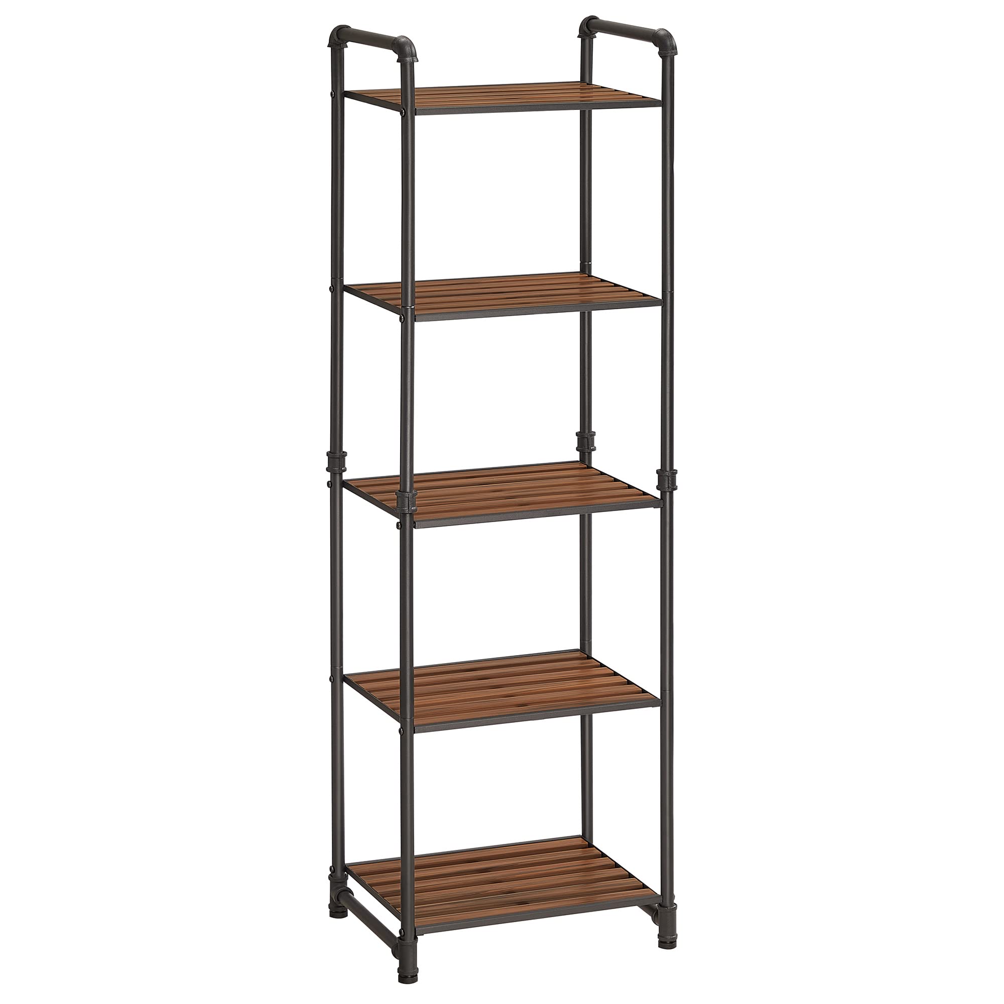 VASAGLE Bathroom Shelves, 5-Tier Storage Rack, Plant Flower Stand, 15.6 x 12.2 x 51 Inches, for Living Room, Balcony, Kitchen, 15.6”W, Rustic Brown + Black