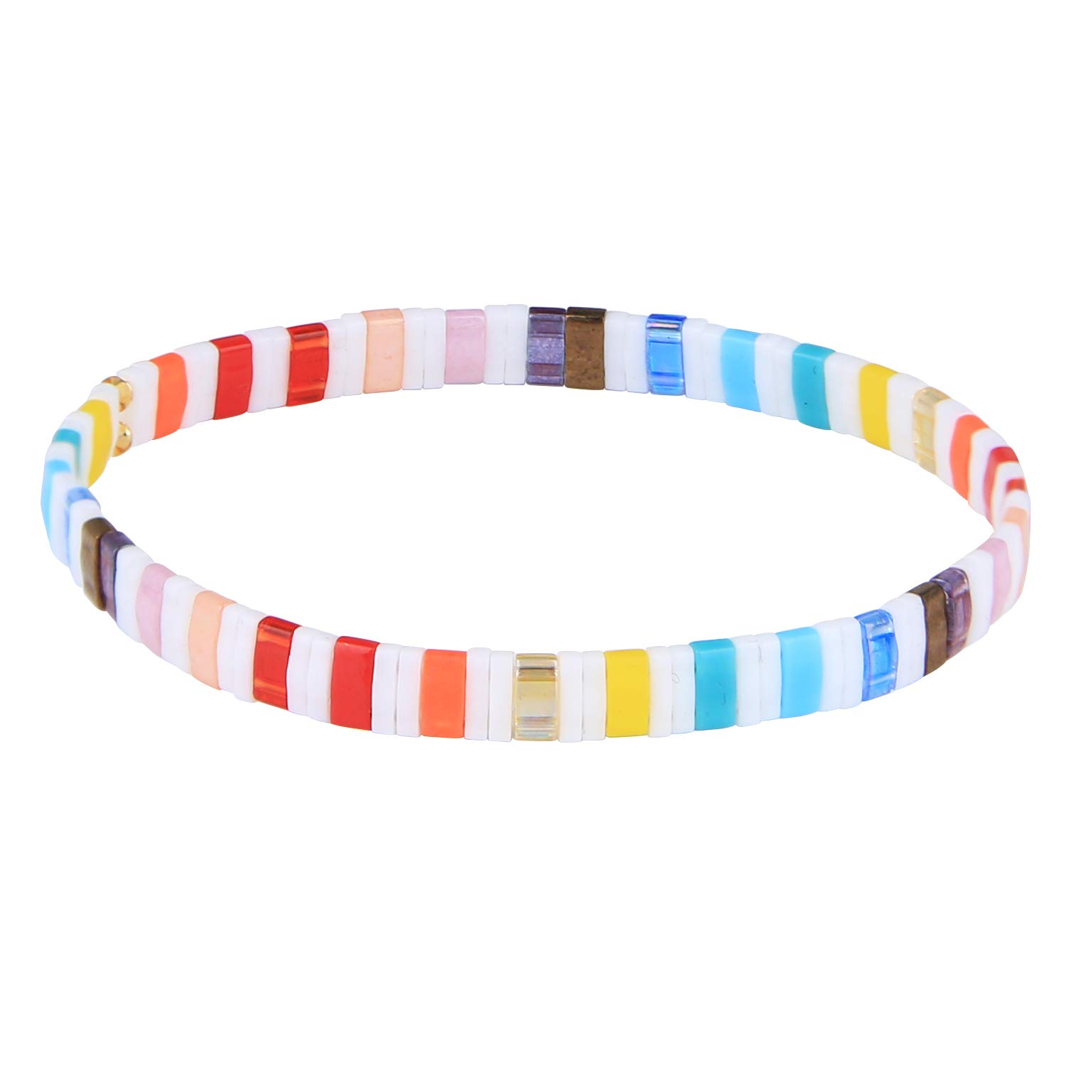 KELITCH Colorful Stackable Stretch Bracelets Tila Bead Bracelets Women Friendship Bracelets Bohemian Jewelry