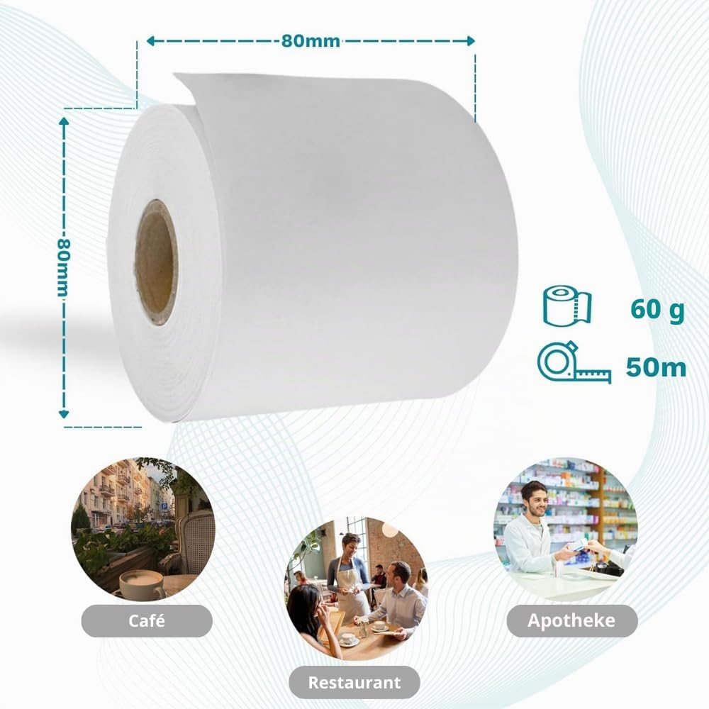 50 Thermorollen 80mm x 80m x 12mm - Thermopapier für Drucker - Kassenrollen