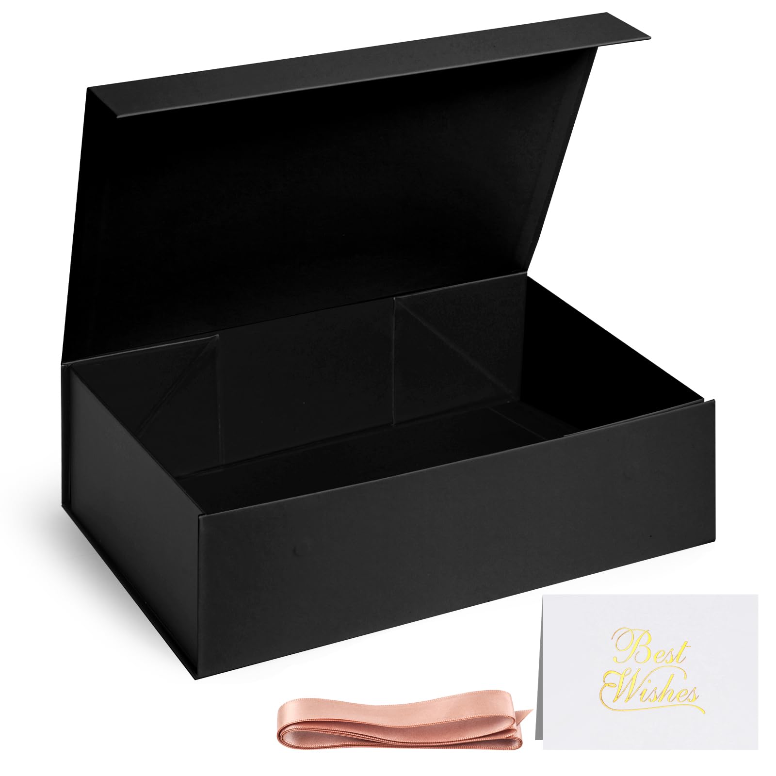 VGOODALL Large Black Gift Box, 13x9x4 inch magnetic Closure gift boxes,Halloween Box Collapsible Gift Box with Ribbon for Groomsman Proposal, Birthdays, Halloween