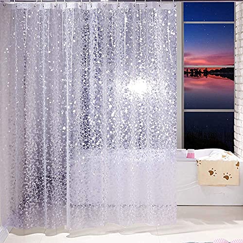 ELEAUTO PEVA 3D Pebble Clear Shower Curtain,72 x 72 Inches Bathroom Waterproof Plastic Shower Curtains Liner with 13 Stainless Steel Shower Curtain Rings Hooks for Shower Stall, Bathtubs