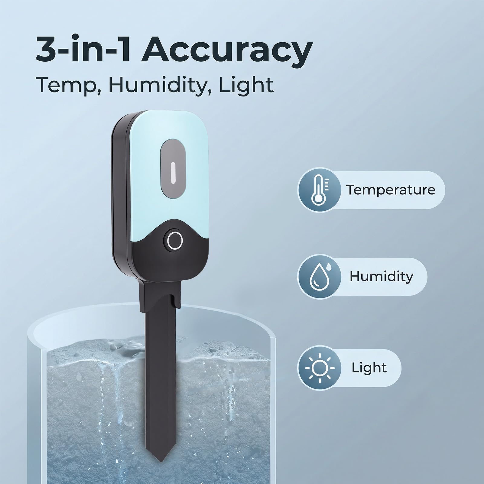 SIXRUN Sensore di Temperatura e Umidità del Terreno, Sensore RF Wireless con Monitoraggio Via App per Serra Giardino Balcone, Impermeabile IP67, Portata di Trasmissione 500m