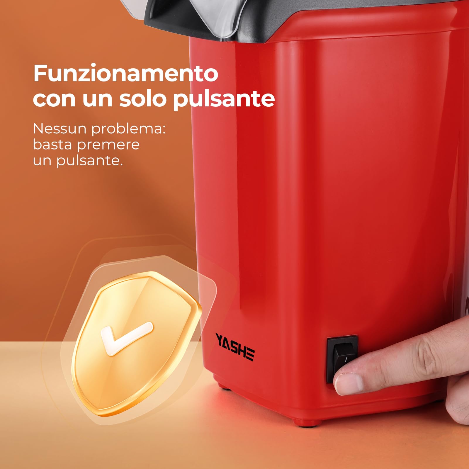 YASHE Macchina Popcorn, 1200W Macchina Pop Corn ad Aria Calda, Macchina per Popcorn in 2 Minuti, Sano e senza olio per le serate di cinema, Rosso