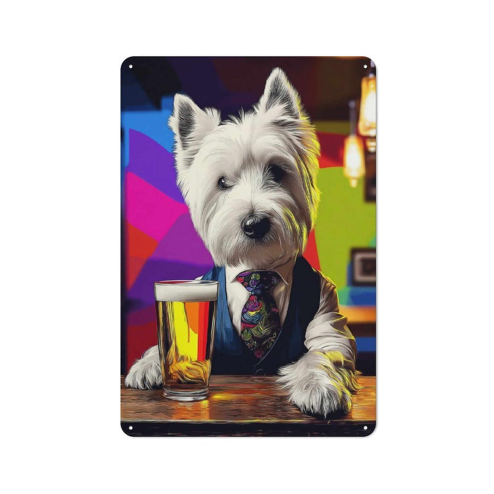 Junmoney Dog In Suit Enjoying Beer At Bar -13 Country Farmhouse Metal Sign 30X20cm, Farmhouse Wall Decor For Dining Room, Cafe, Entryway Or Family Room
