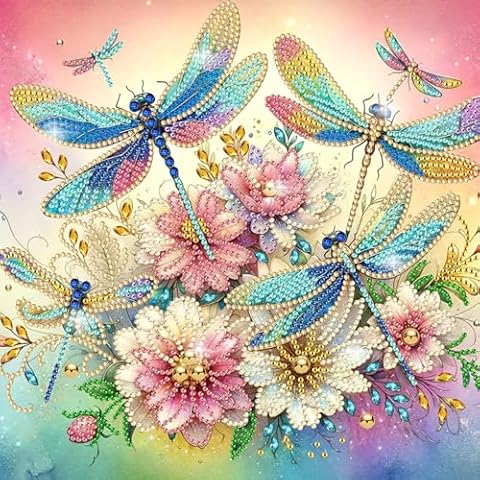 CEOVR Dragonfly Diamond Art Kits for Adults, 5D Special Shape Diamind Painting Dots Crystal Rhinestones Gem Art, Adult Crafts Kits Arts and Crafts, Home Wall Decor 12×12in Cover
