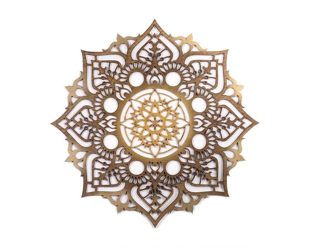 Mandala Wall Hanging, Walnut Stain Boho Meditation Art, Yoga Studio Living Room Wood Decor, Ethnic New Home Décor, Modern Morrocan Handmade Spiritual Gift