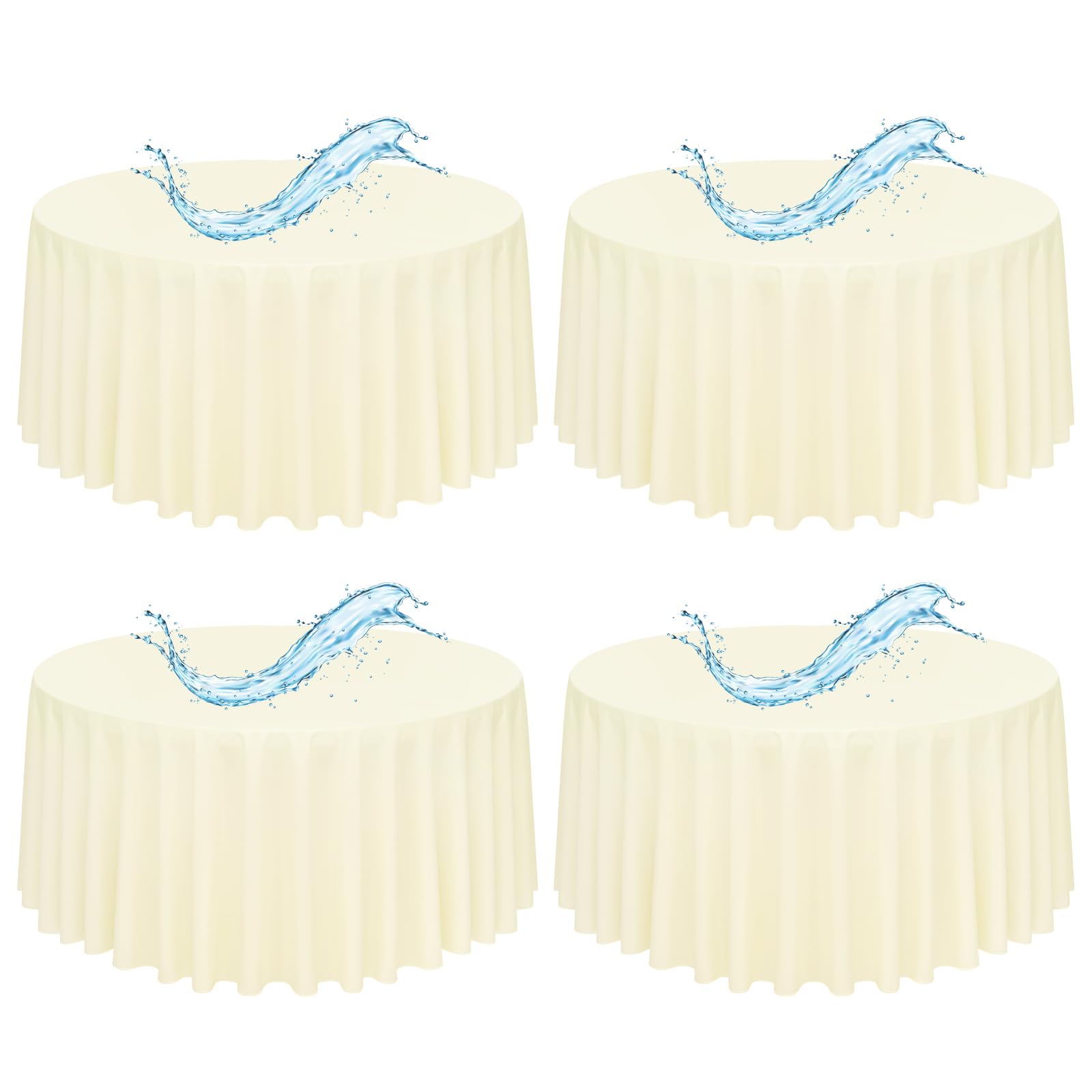 Paquete de 4 manteles redondos beige de 305 cm, de poliéster, impermeables, resistentes a las manchas y a las arrugas, de tela lavable, para fiestas, bodas, banquetes, cenas