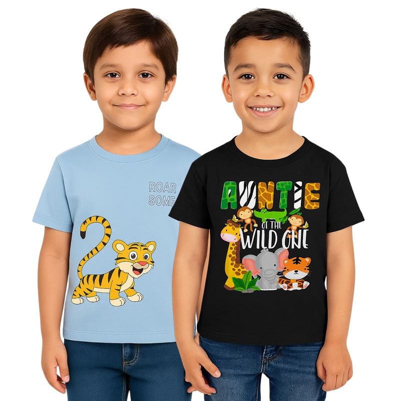 Image of Trendy Printed Cotton Blend Half Sleeve T-Shirt for Boys - Pack of 2