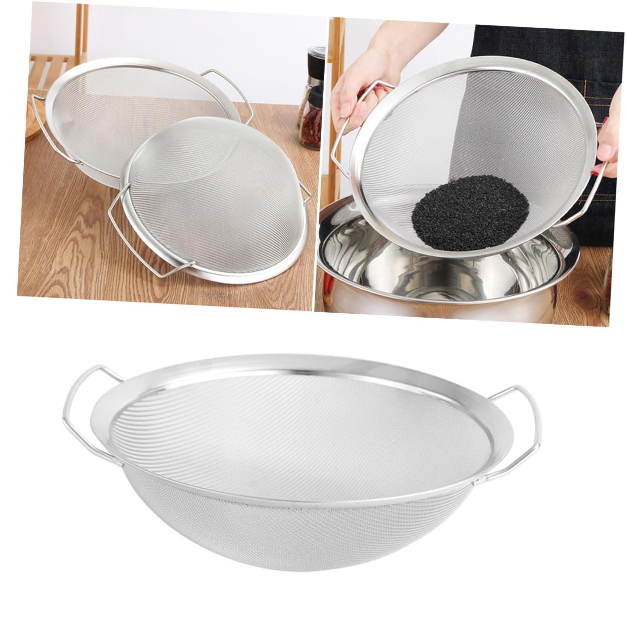Colador para Asa de Acero Malla Inoxidable Doble Arroz