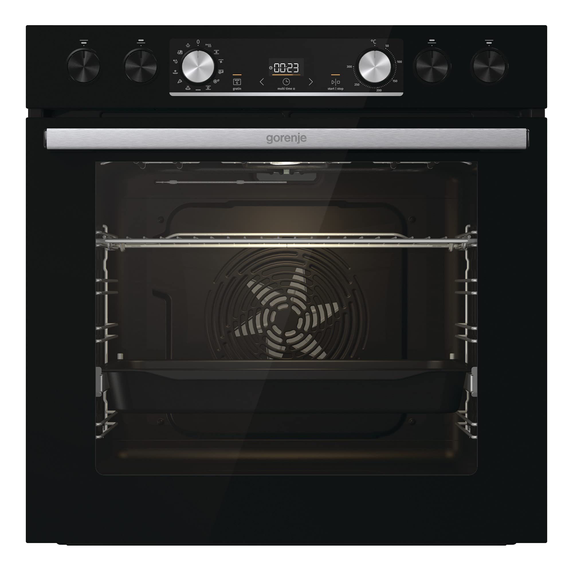 Gorenje OptiBake Black Set 5 Herd-Set mit Induktionskochfeld, 77L, Made in Europe, AquaClean, ExtraSteam, AirFry, PizzaMode 300°C, PerfectGrill, Teleskopauszüge, schwarz