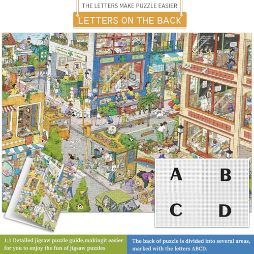 Chalzidar 1000 Piece Jigsaw Puzzles for Adults,Busy City Street Puzzle with 1:1 HD Poster, Precise Interlocking, Letter Markings on Back, Dust-Free, Stress Relief & Ideal Family Game Gift - image 6