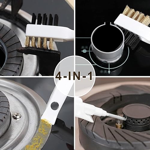 Juego de cepillos de limpieza de estufa de cocina + juego de herramientas raspadoras, cepillos de alambre de latón para campana extractora,