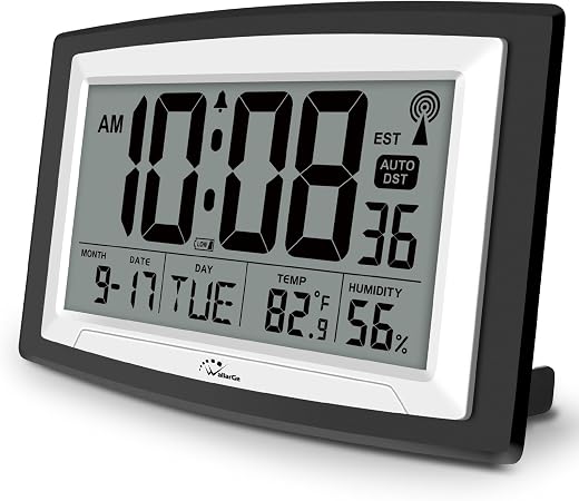 Wallar Ge Atomic Clock with Indoor Temperature and Humidity, 12 . 5 Inch Self Setting Digital Wall Clock or WallarGe Atomic Clock with Indoor Temperature and Humidity, 12.5 Inch Self-Setting Digital Wall Clock or Desk Clock, Battery Operated Digital Clock Large Display for Seniors, Auto DST