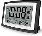 WallarGe Atomic Clock with Indoor Temperature and Humidity, 12.5 Inch Self-Setting Digital Wall Clock or Desk Clock, Battery Operated Digital Clock Large Display for Seniors, Auto DST