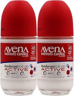 Avena Instituto Espanol Deodorant Roll-On, Active, Long-Lasting, Non-Alcohol, 2-Pack of 2.53 FL Oz each, 2 Bottles