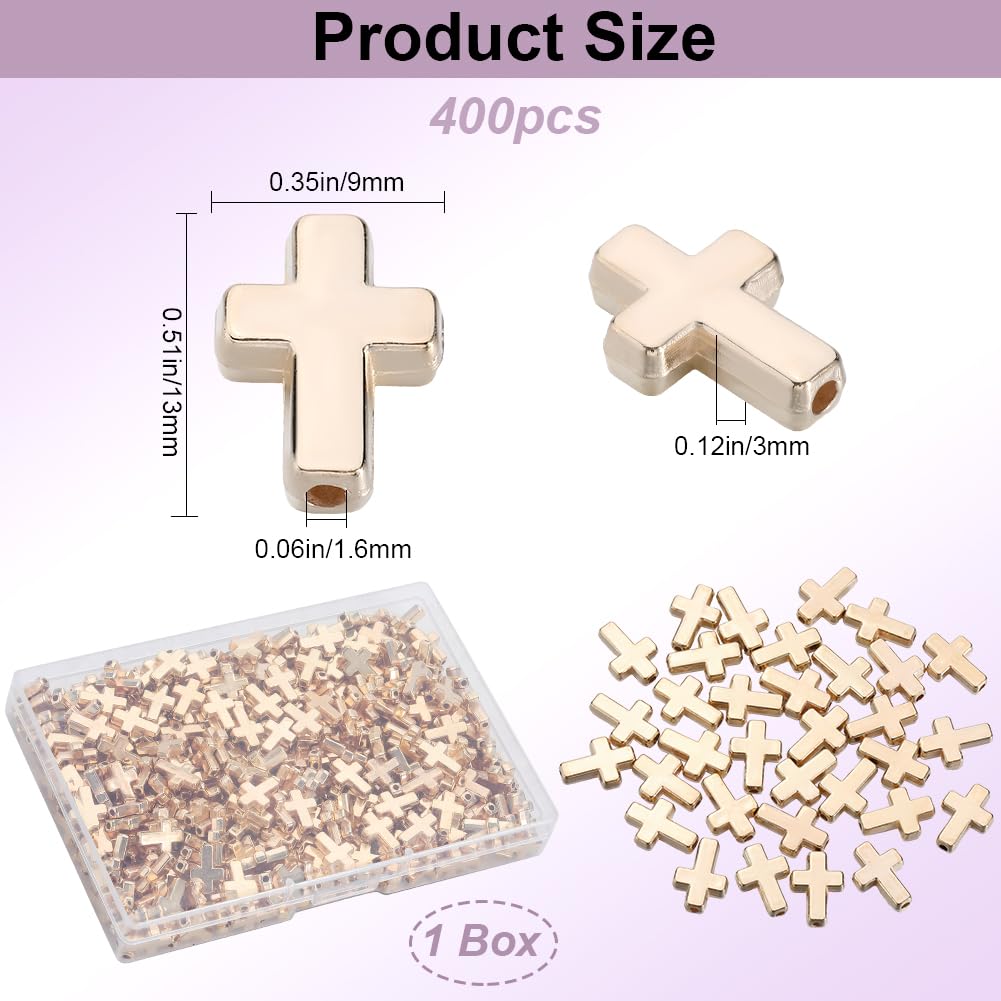 SOFPLATE 1 Box 400Pcs Cross Spacer Beads Gold Cross Charm Bead Bulk Plastic Crucifix Crosses Big Hole Holy Easter Mini Charms Beads for jewellery Making Beading Pendants Necklaces Earrings DIY Crafts - Image 2