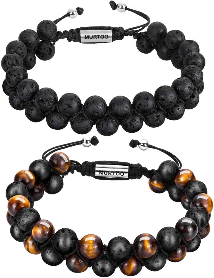 murtoo Black Lava Rock Bracelet and Tiger Eye Bead Bracelet