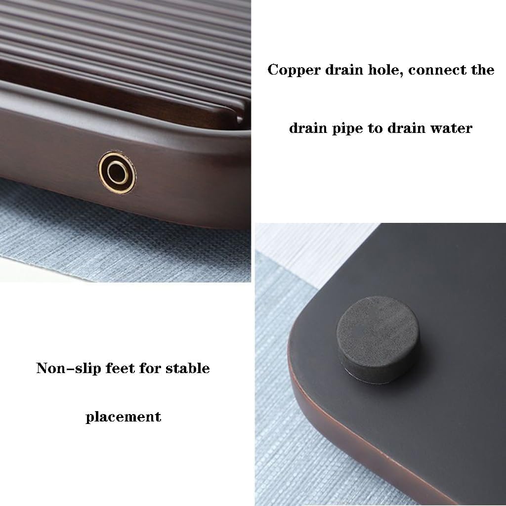 Plateau de service à thé Gongfu en bois massif avec réservoir et drainage, parfait pour les salons de thé et le bureau à domicile – Design élégant pour les amateurs de thé