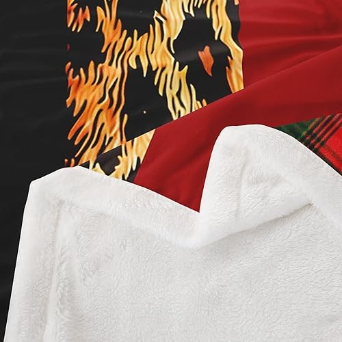 Vista 4 de Manfei Manta con estampado de leopardo, manta de cama a cuadros rojos y negros para decoración de habitación de niños y niñas, manta de piel