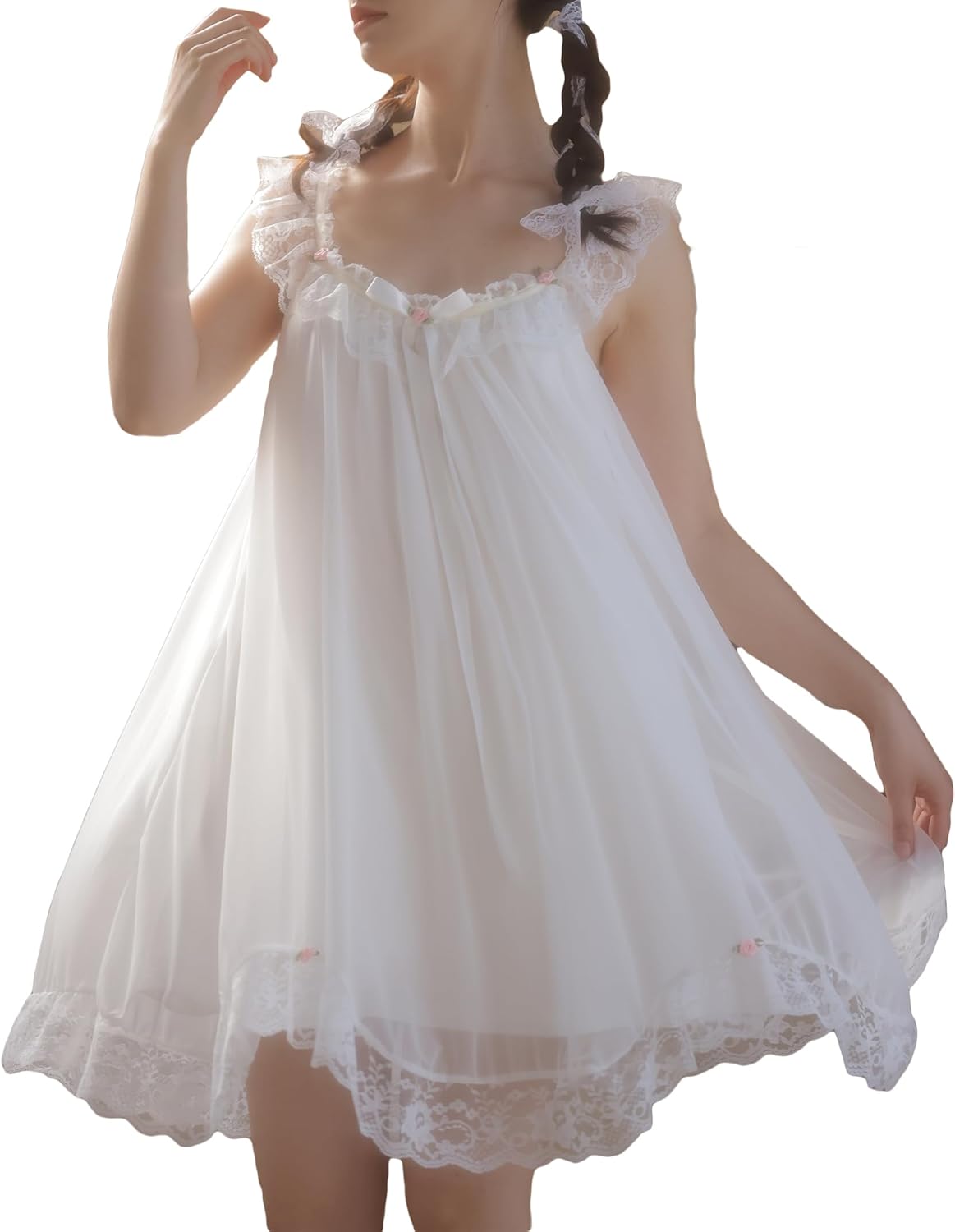 Women's Vintage Victorian Nightgown Summer Sleepwear Sleeveless Lounge Dress