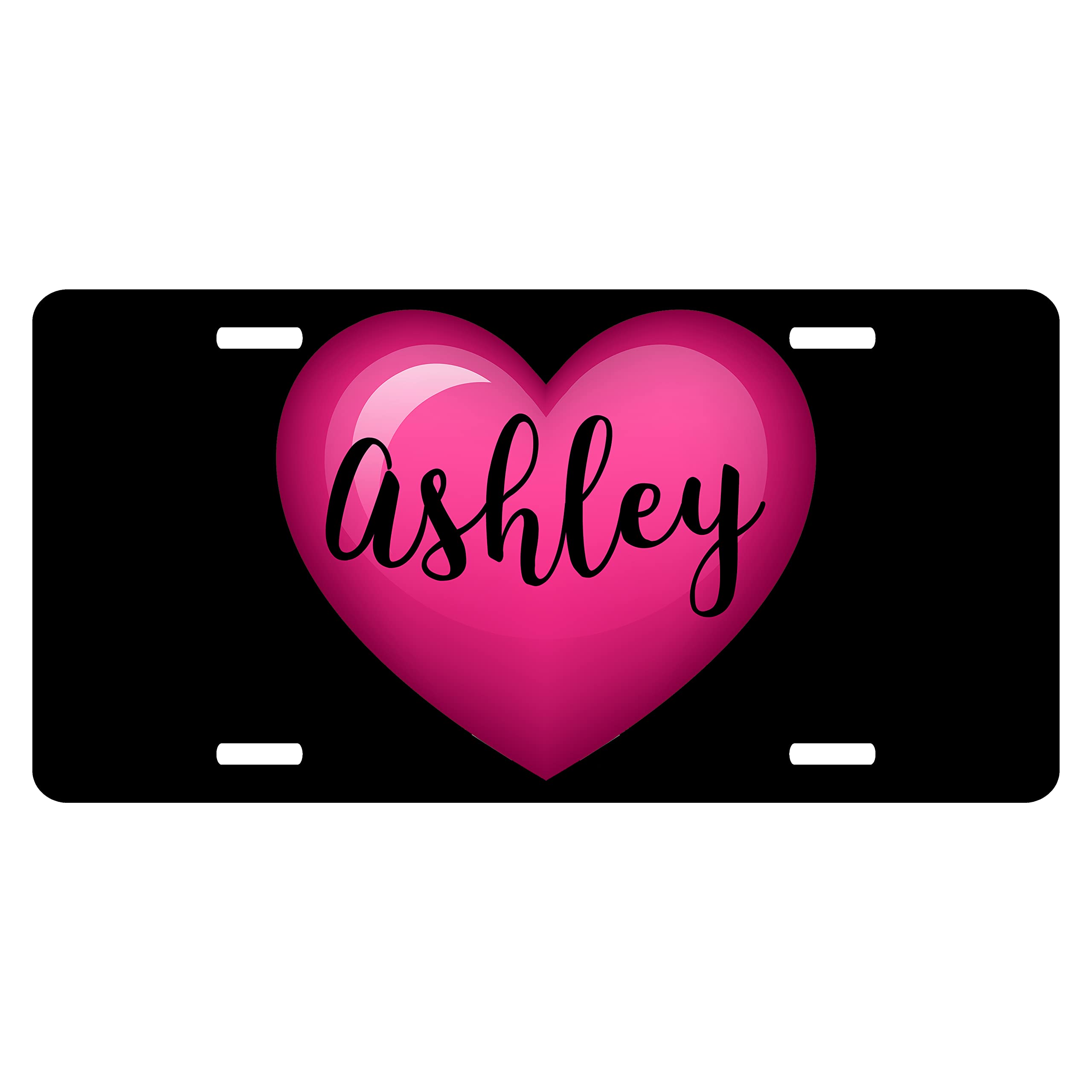 Custom License Plate Pink Heart 12 Fonts Personalized Name Text Vanity Car Tag Live Preview