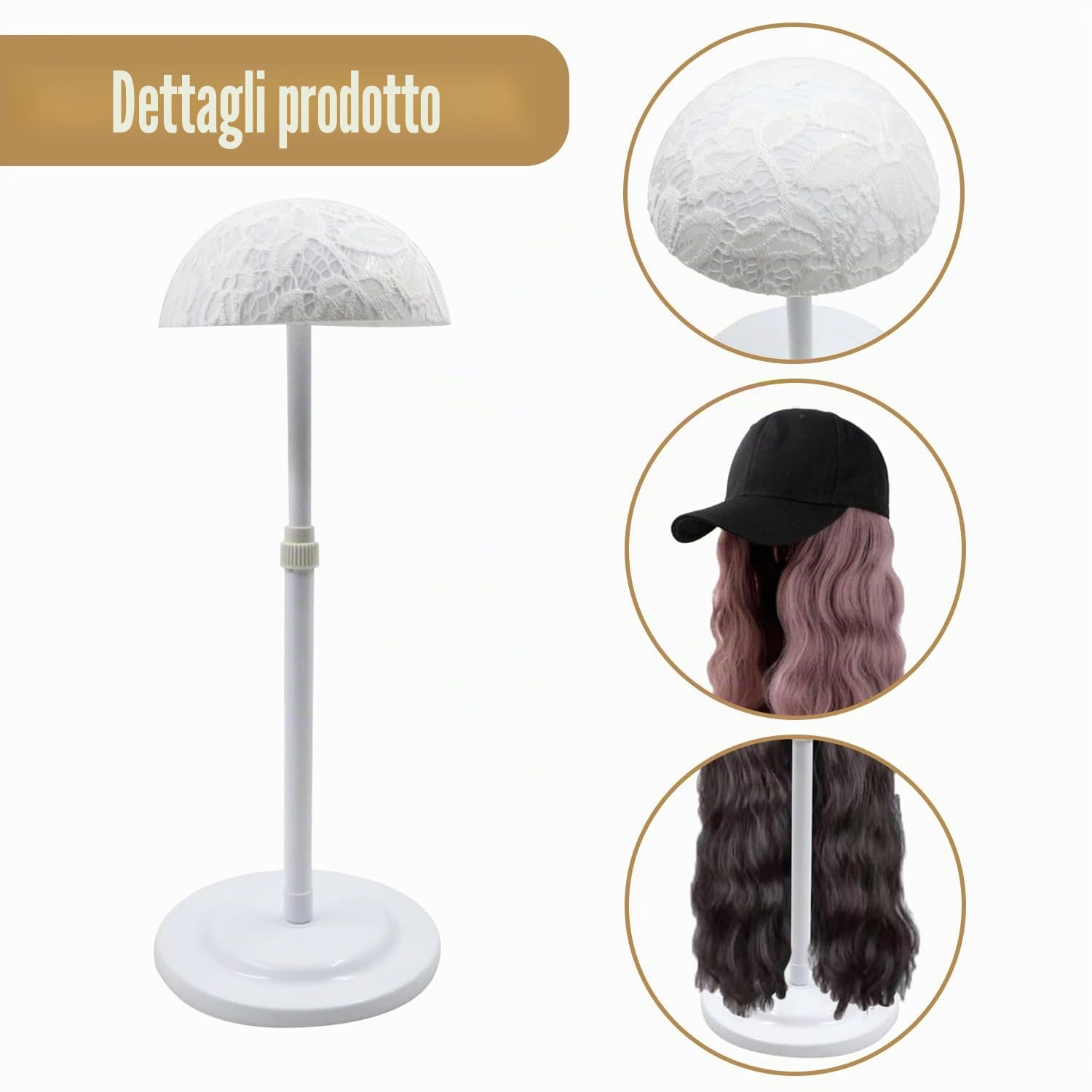 Porta Parrucca Regolabile Espositore Capelli - strumento di visualizzazione della parrucca, manichino per la pratica di tela di staffa supporto per display styling, bianco