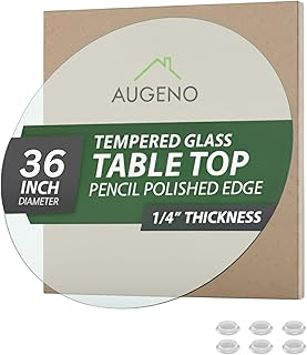 36 inch Round 1/4" Thick Pencil Polished Edge Glass Table Top with 6 Bumpers - Tempered, Scratch Resistant & Safety Replacement Glass Designed for Dining, Coffee, Patio & End Tables