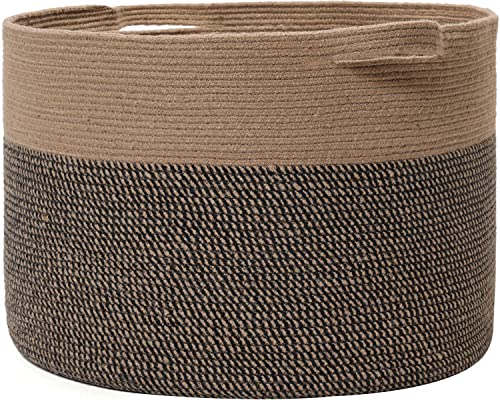 Image of ALBY Newyork'Woven Laundry Hamper, Toy Storage Bin, for Blankets Clothes Toys Pillows in Living Room, Baby Nursery, Jute /Black Mix (8'' x 8'' x 4'' Small, Mix Black Brown)