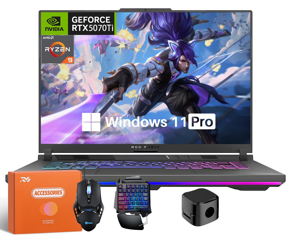 ROG Strix G16 Gaming Laptop, GeForce RTX 5070 Ti 12GB GDDR7, AMD Ryzen 9 8940HX Processor(Up to 5.3 GHz), 16" LED 165Hz WQXGA, 32 GB DDR5 RAM, 2 TB SSD, Backlit KB, Windows 11 Pro,w/Accessories