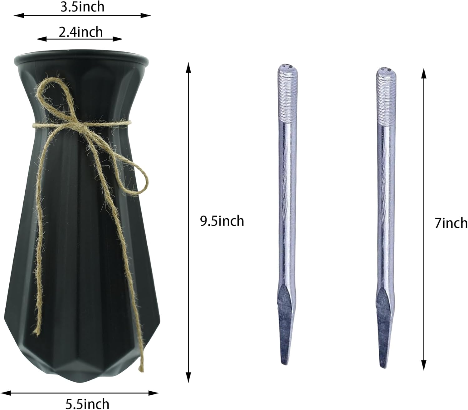 Cemetery Vases for Grave (Set of 2, Black) - Durable Flower Holders with Metal Spikes - Outdoor Memorial Vases for Headstones, Fresh or Artificial Flowers